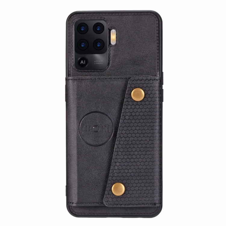 For OPPO A94 Double Buckle PU + TPU Shockproof Magnetic Protective Case with Card Slot & Holder