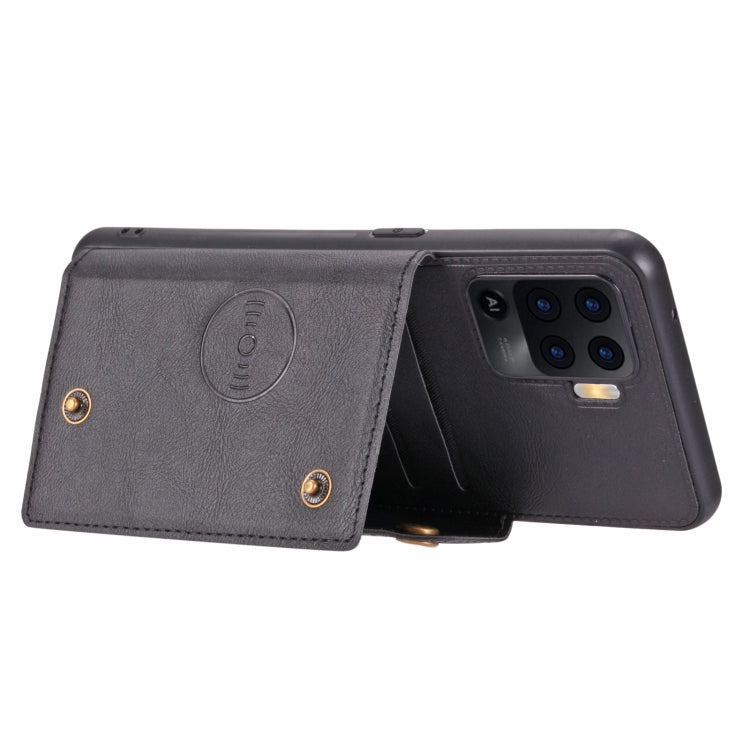 For OPPO A94 Double Buckle PU + TPU Shockproof Magnetic Protective Case with Card Slot & Holder