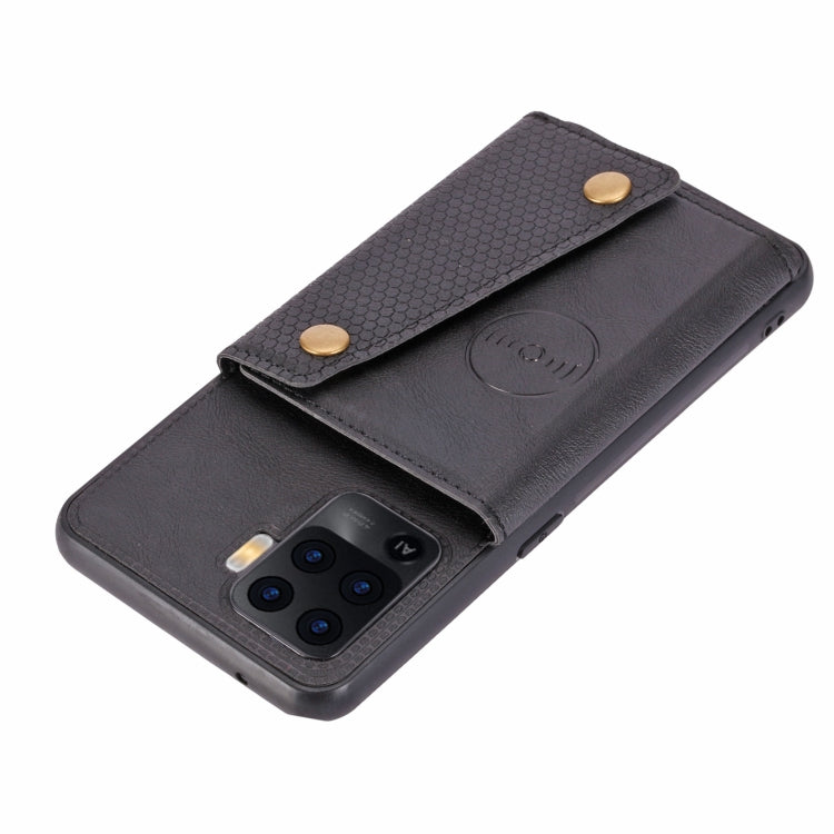 For OPPO A94 Double Buckle PU + TPU Shockproof Magnetic Protective Case with Card Slot & Holder