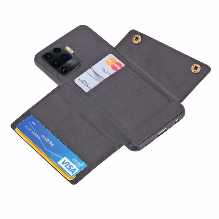 For OPPO A94 Double Buckle PU + TPU Shockproof Magnetic Protective Case with Card Slot & Holder