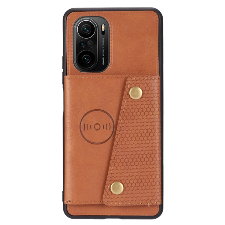 For Xiaomi Redmi K40 Double Buckle PU + TPU Shockproof Magnetic Protective Case with Card Slot & Holder