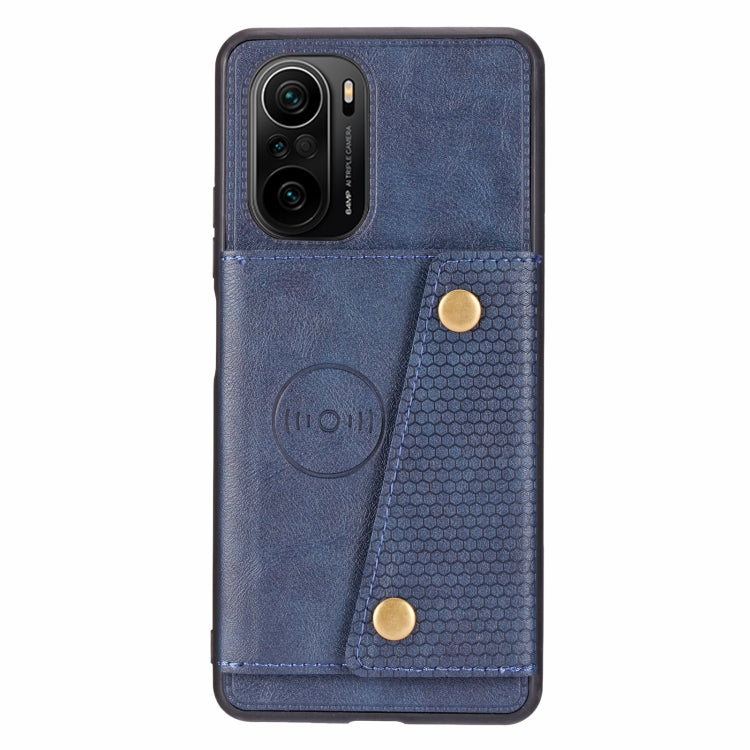 For Xiaomi Redmi K40 Double Buckle PU + TPU Shockproof Magnetic Protective Case with Card Slot & Holder