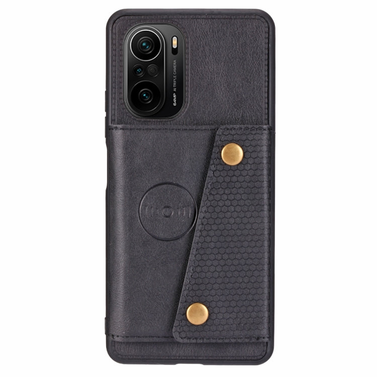 For Xiaomi Redmi K40 Double Buckle PU + TPU Shockproof Magnetic Protective Case with Card Slot & Holder