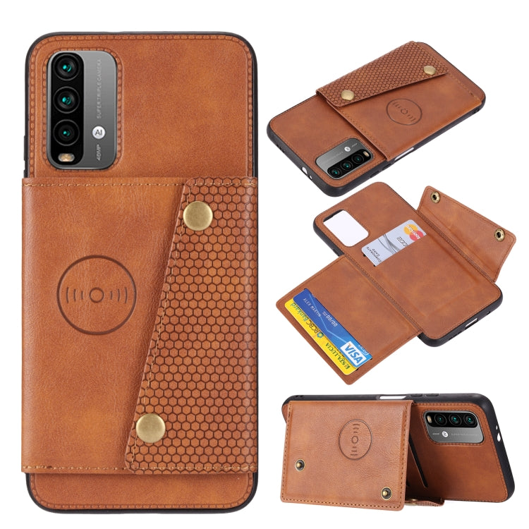 For Xiaomi Redmi Note 9 4G Double Buckle PU + TPU Shockproof Magnetic Protective Case with Card Slot & Holder