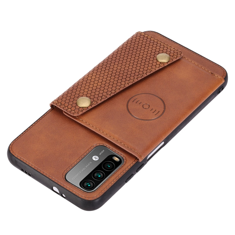 For Xiaomi Redmi Note 9 4G Double Buckle PU + TPU Shockproof Magnetic Protective Case with Card Slot & Holder