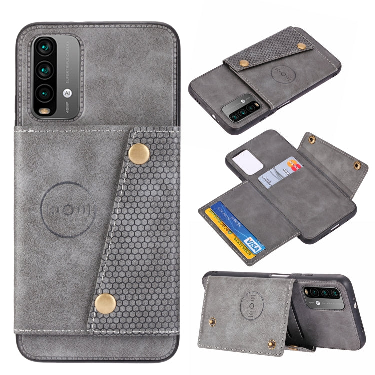 For Xiaomi Redmi Note 9 4G Double Buckle PU + TPU Shockproof Magnetic Protective Case with Card Slot & Holder