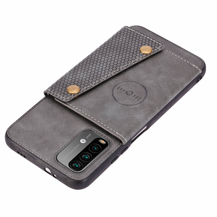 For Xiaomi Redmi Note 9 4G Double Buckle PU + TPU Shockproof Magnetic Protective Case with Card Slot & Holder