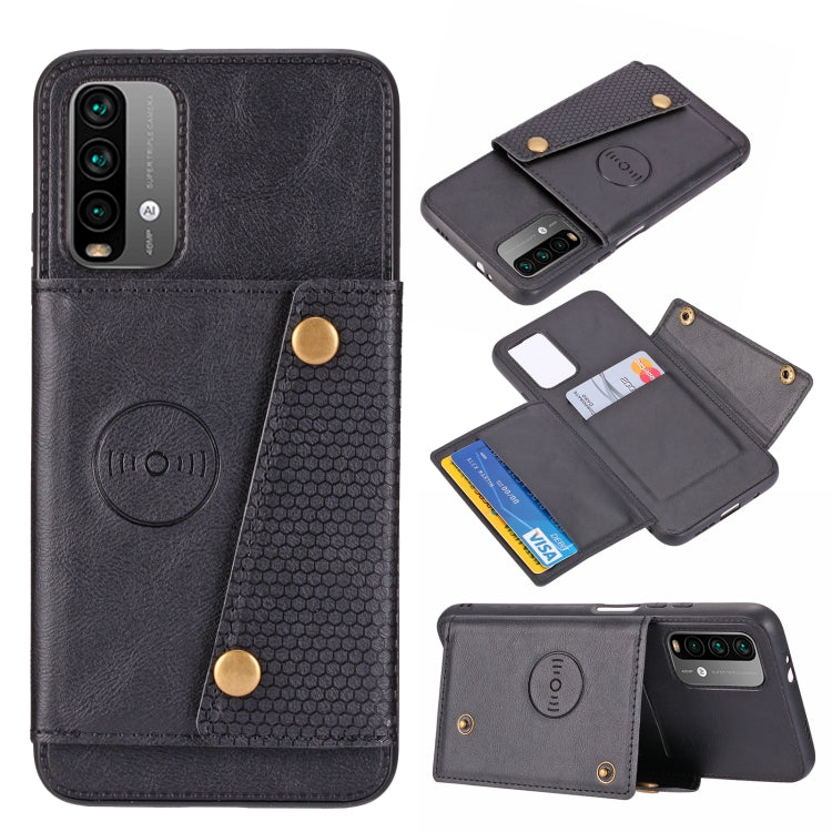 For Xiaomi Redmi Note 9 4G Double Buckle PU + TPU Shockproof Magnetic Protective Case with Card Slot & Holder