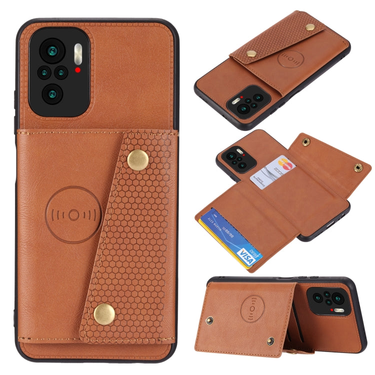 For Xiaomi Redmi Note 10 Double Buckle PU + TPU Shockproof Magnetic Protective Case with Card Slot & Holder