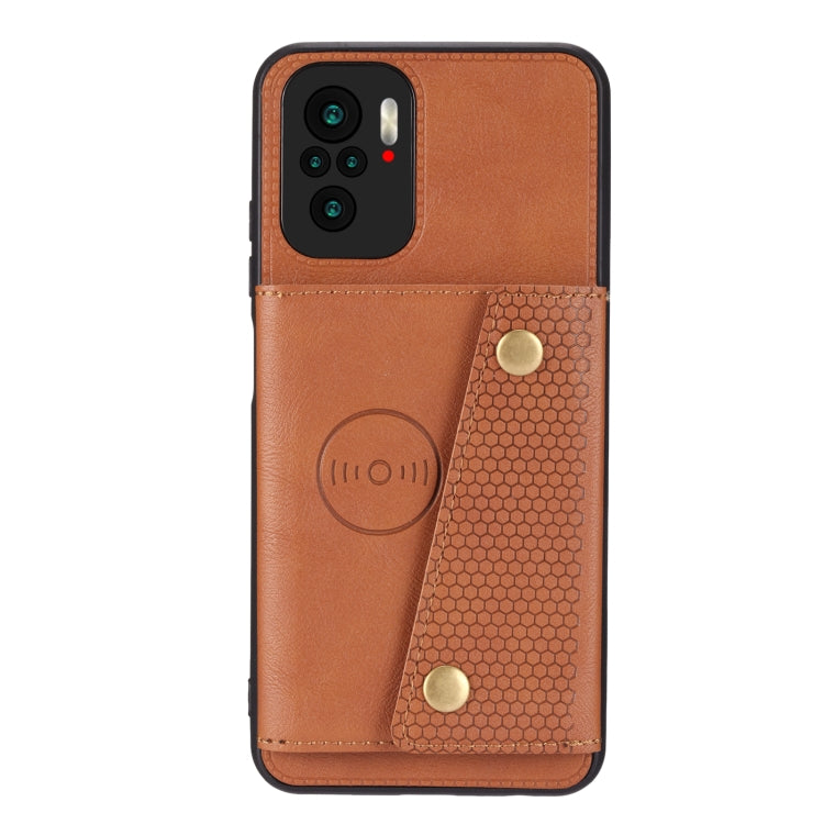 For Xiaomi Redmi Note 10 Double Buckle PU + TPU Shockproof Magnetic Protective Case with Card Slot & Holder