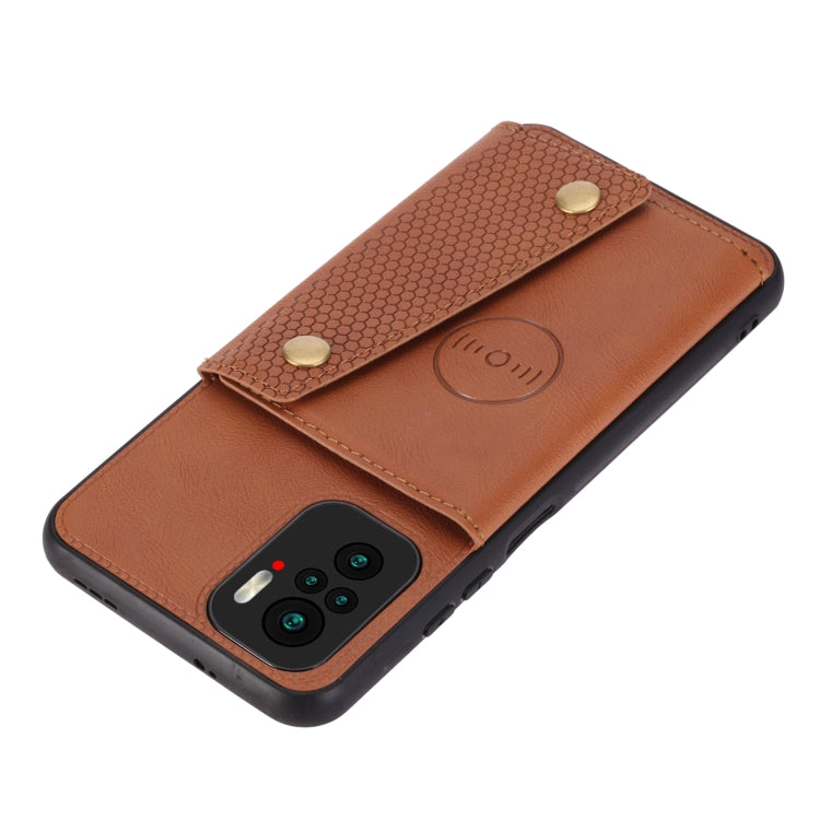 For Xiaomi Redmi Note 10 Double Buckle PU + TPU Shockproof Magnetic Protective Case with Card Slot & Holder