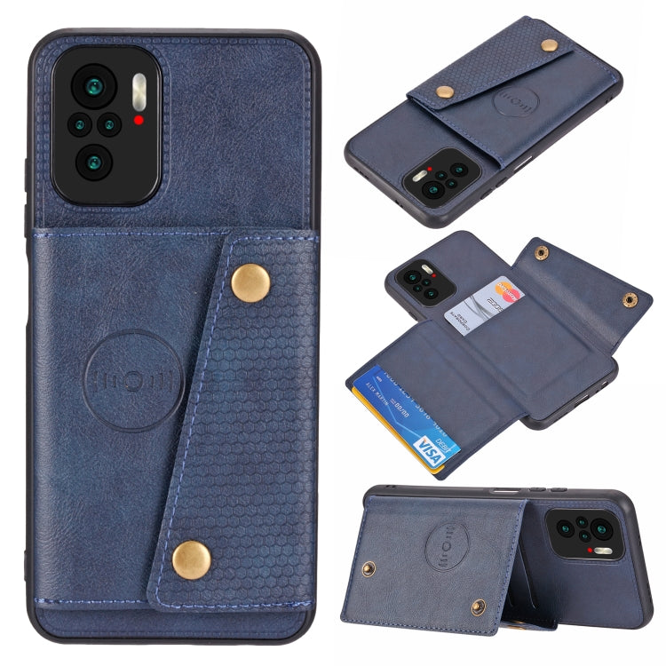 For Xiaomi Redmi Note 10 Double Buckle PU + TPU Shockproof Magnetic Protective Case with Card Slot & Holder