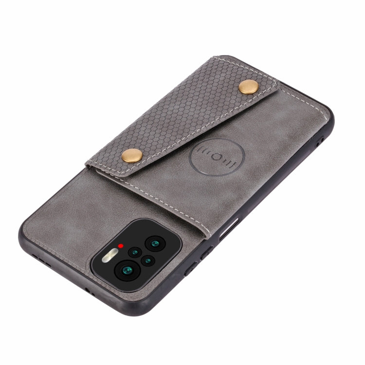 For Xiaomi Redmi Note 10 Double Buckle PU + TPU Shockproof Magnetic Protective Case with Card Slot & Holder