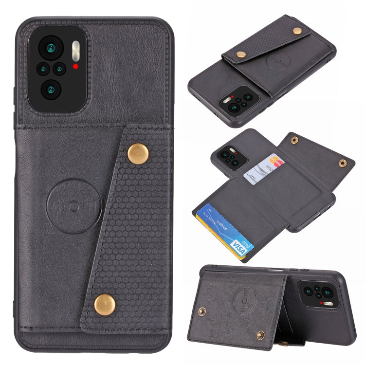For Xiaomi Redmi Note 10 Double Buckle PU + TPU Shockproof Magnetic Protective Case with Card Slot & Holder