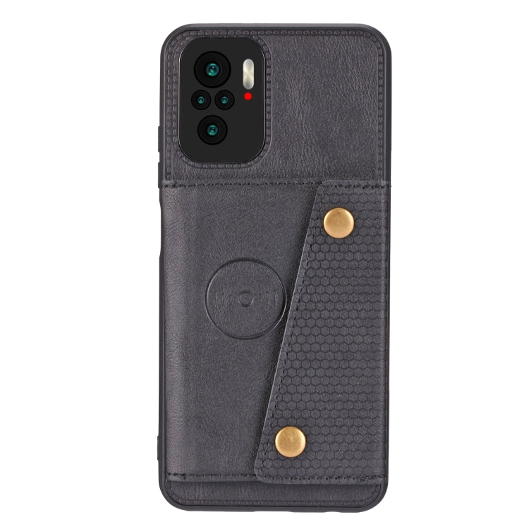 For Xiaomi Redmi Note 10 Double Buckle PU + TPU Shockproof Magnetic Protective Case with Card Slot & Holder