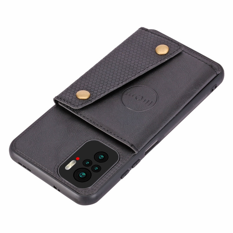For Xiaomi Redmi Note 10 Double Buckle PU + TPU Shockproof Magnetic Protective Case with Card Slot & Holder
