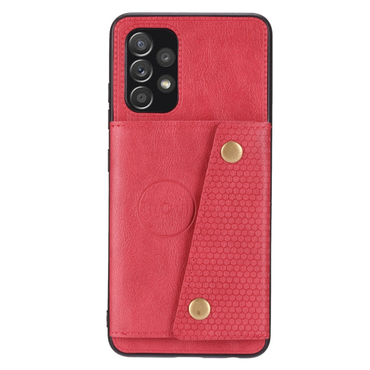 For Samsung Galaxy A32 4G Double Buckle PU + TPU Shockproof Magnetic Protective Case with Card Slot & Holder