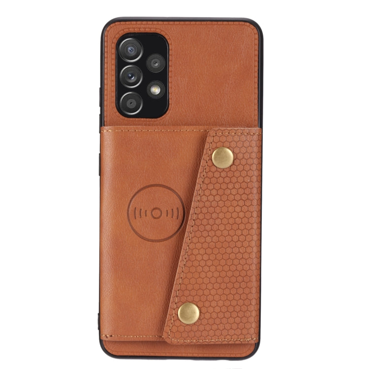 For Samsung Galaxy A32 4G Double Buckle PU + TPU Shockproof Magnetic Protective Case with Card Slot & Holder
