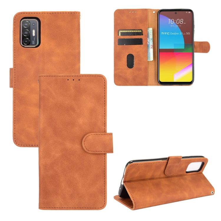 For HTC Desire 21 Pro 5G Solid Color Skin Feel Magnetic Buckle Horizontal Flip Calf Texture PU Leather Case with Holder & Card Slots & Wallet