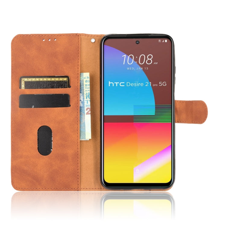 For HTC Desire 21 Pro 5G Solid Color Skin Feel Magnetic Buckle Horizontal Flip Calf Texture PU Leather Case with Holder & Card Slots & Wallet