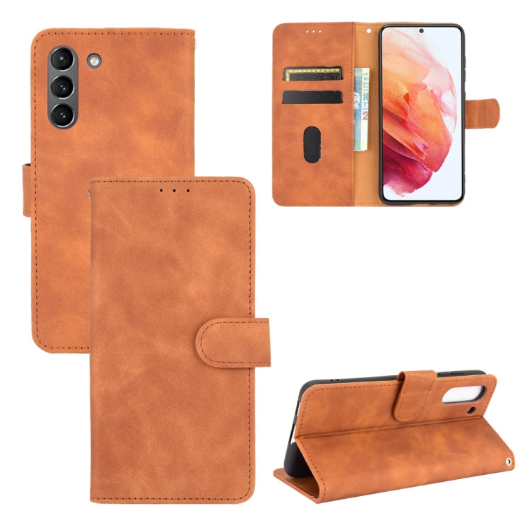 For Samsung Galaxy S21 FE Solid Color Skin Feel Magnetic Buckle Horizontal Flip Calf Texture PU Leather Case with Holder & Card Slots & Wallet
