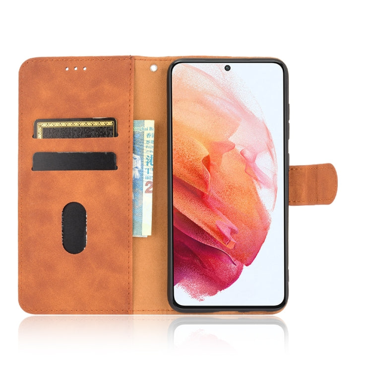 For Samsung Galaxy S21 FE Solid Color Skin Feel Magnetic Buckle Horizontal Flip Calf Texture PU Leather Case with Holder & Card Slots & Wallet