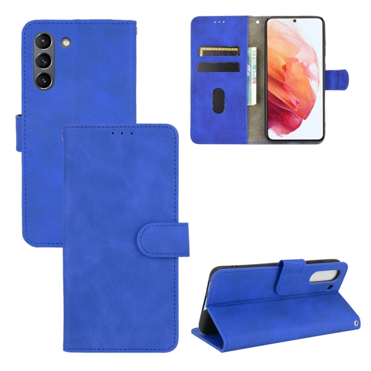 For Samsung Galaxy S21 FE Solid Color Skin Feel Magnetic Buckle Horizontal Flip Calf Texture PU Leather Case with Holder & Card Slots & Wallet