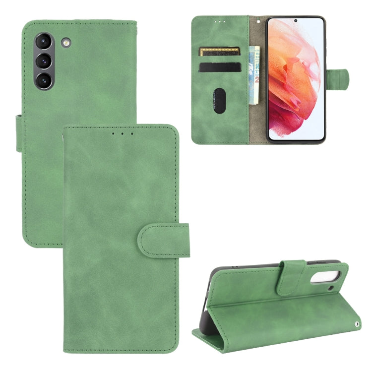 For Samsung Galaxy S21 FE Solid Color Skin Feel Magnetic Buckle Horizontal Flip Calf Texture PU Leather Case with Holder & Card Slots & Wallet