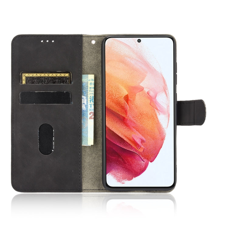 For Samsung Galaxy S21 FE Solid Color Skin Feel Magnetic Buckle Horizontal Flip Calf Texture PU Leather Case with Holder & Card Slots & Wallet