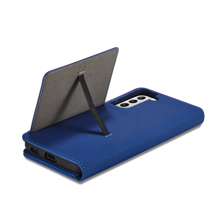 For Samsung Galaxy S21 FE Strong Magnetism Liquid Feel Horizontal Flip Leather Case with Holder & Card Slots & Wallet