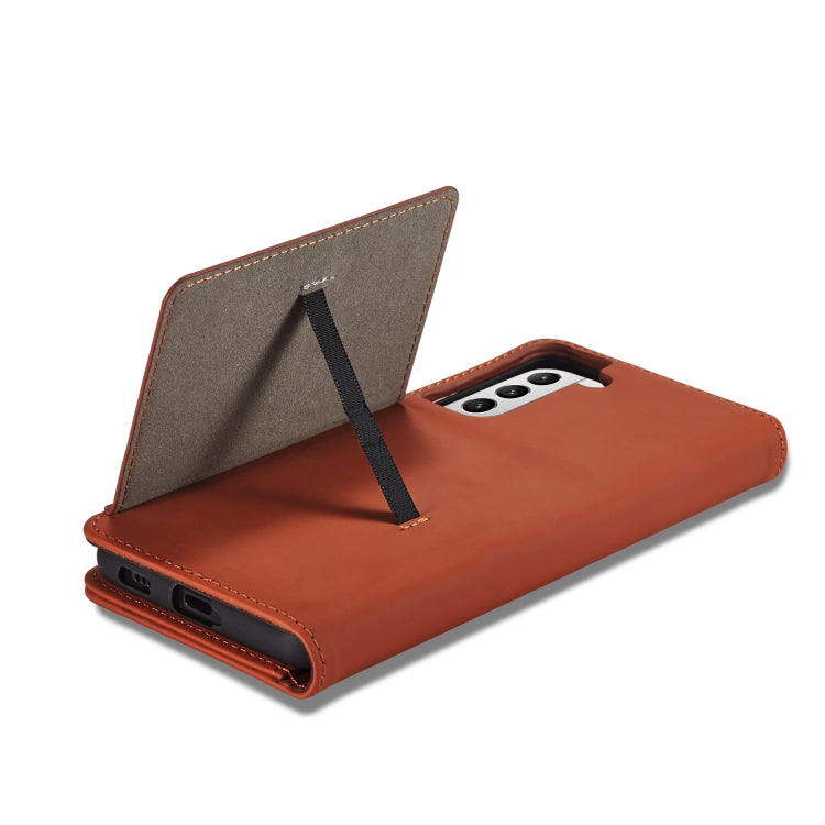For Samsung Galaxy S21 FE Strong Magnetism Liquid Feel Horizontal Flip Leather Case with Holder & Card Slots & Wallet
