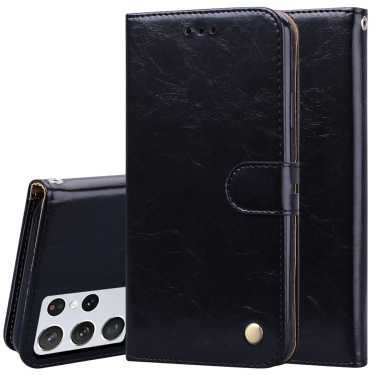 For Samsung Galaxy S21 Ultra 5G Business Style Oil Wax Texture Horizontal Flip Leather Case with Holder & Card Slots & Wallet