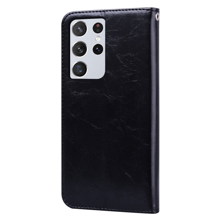 For Samsung Galaxy S21 Ultra 5G Business Style Oil Wax Texture Horizontal Flip Leather Case with Holder & Card Slots & Wallet