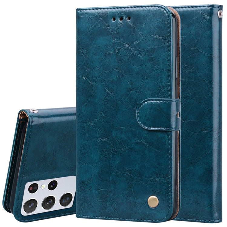 For Samsung Galaxy S21 Ultra 5G Business Style Oil Wax Texture Horizontal Flip Leather Case with Holder & Card Slots & Wallet
