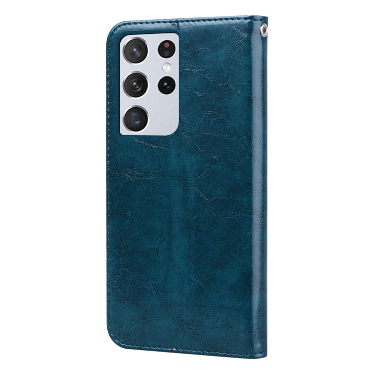 For Samsung Galaxy S21 Ultra 5G Business Style Oil Wax Texture Horizontal Flip Leather Case with Holder & Card Slots & Wallet