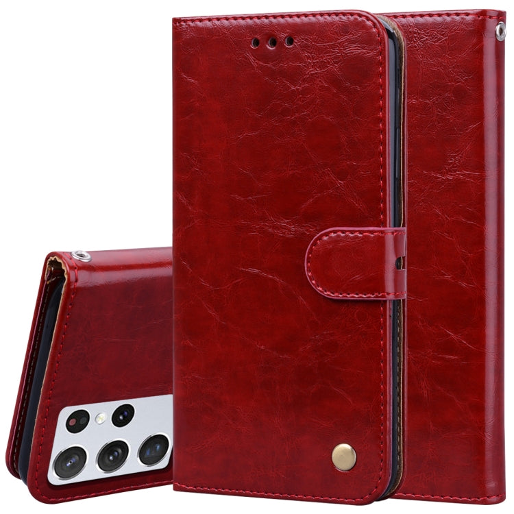 For Samsung Galaxy S21 Ultra 5G Business Style Oil Wax Texture Horizontal Flip Leather Case with Holder & Card Slots & Wallet