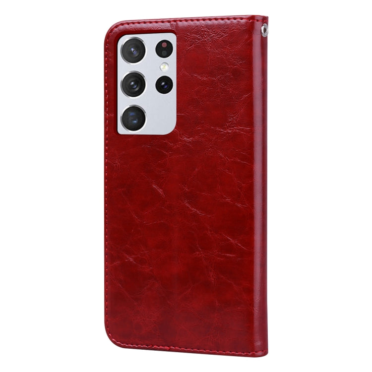 For Samsung Galaxy S21 Ultra 5G Business Style Oil Wax Texture Horizontal Flip Leather Case with Holder & Card Slots & Wallet