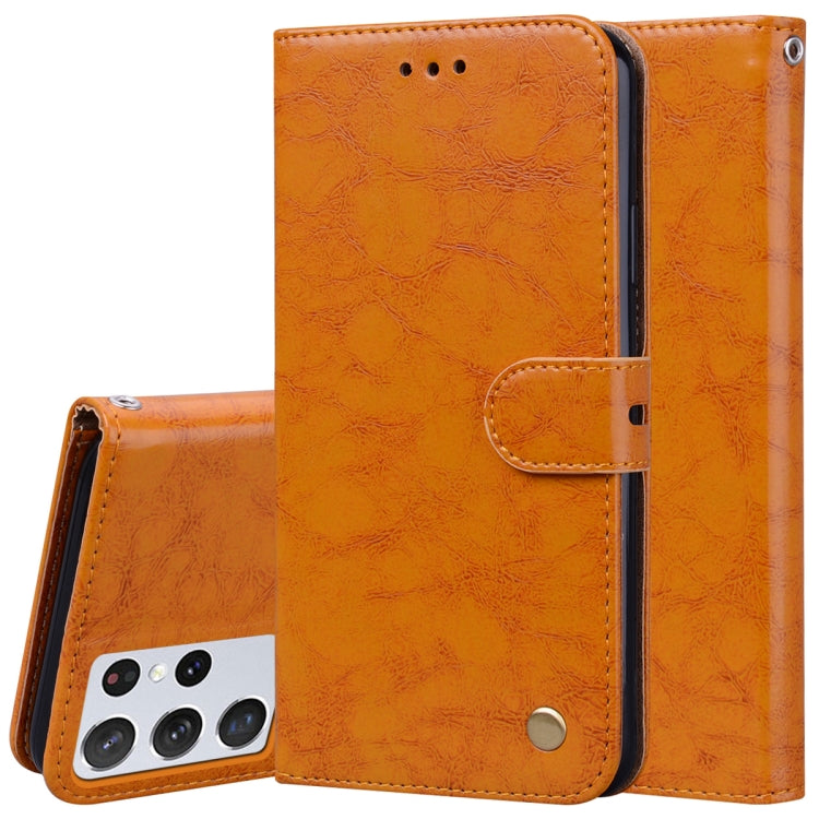 For Samsung Galaxy S21 Ultra 5G Business Style Oil Wax Texture Horizontal Flip Leather Case with Holder & Card Slots & Wallet