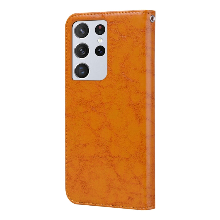 For Samsung Galaxy S21 Ultra 5G Business Style Oil Wax Texture Horizontal Flip Leather Case with Holder & Card Slots & Wallet