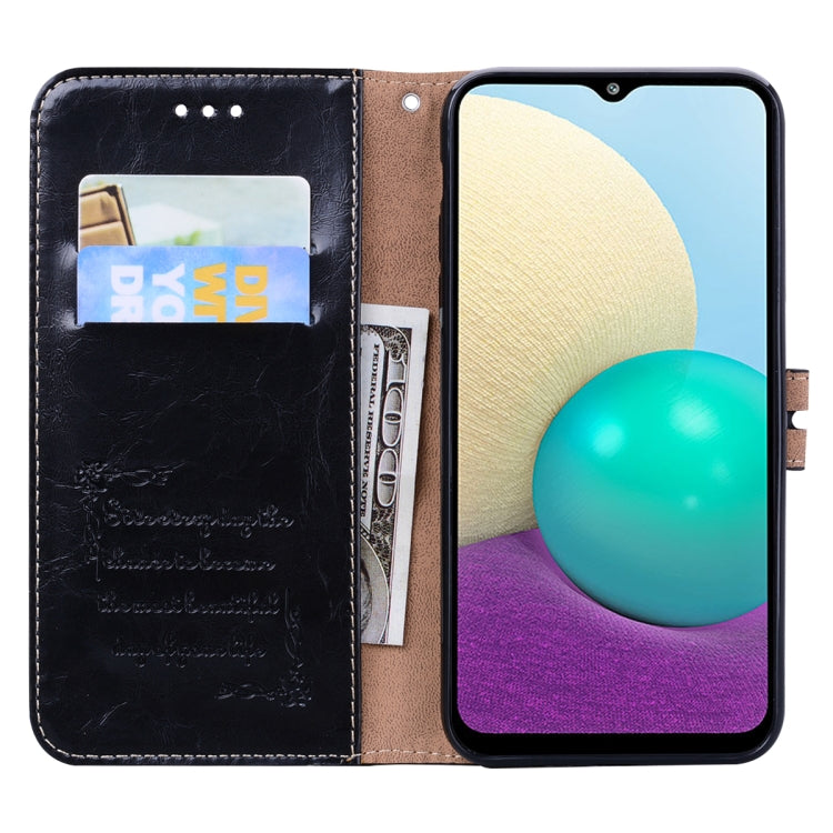 For Samsung Galaxy A02 (EU Version) Business Style Oil Wax Texture Horizontal Flip Leather Case with Holder & Card Slots & Wallet