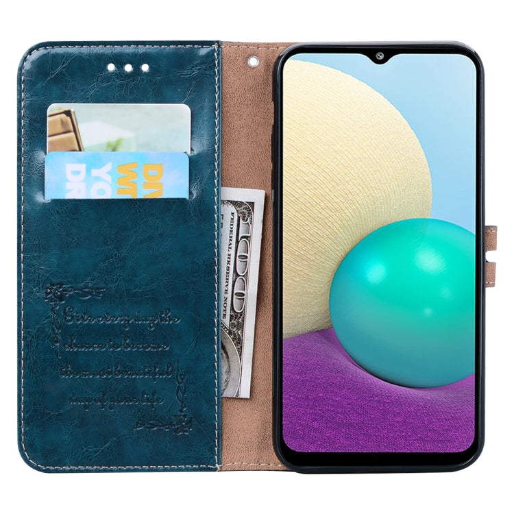 For Samsung Galaxy A02 (EU Version) Business Style Oil Wax Texture Horizontal Flip Leather Case with Holder & Card Slots & Wallet