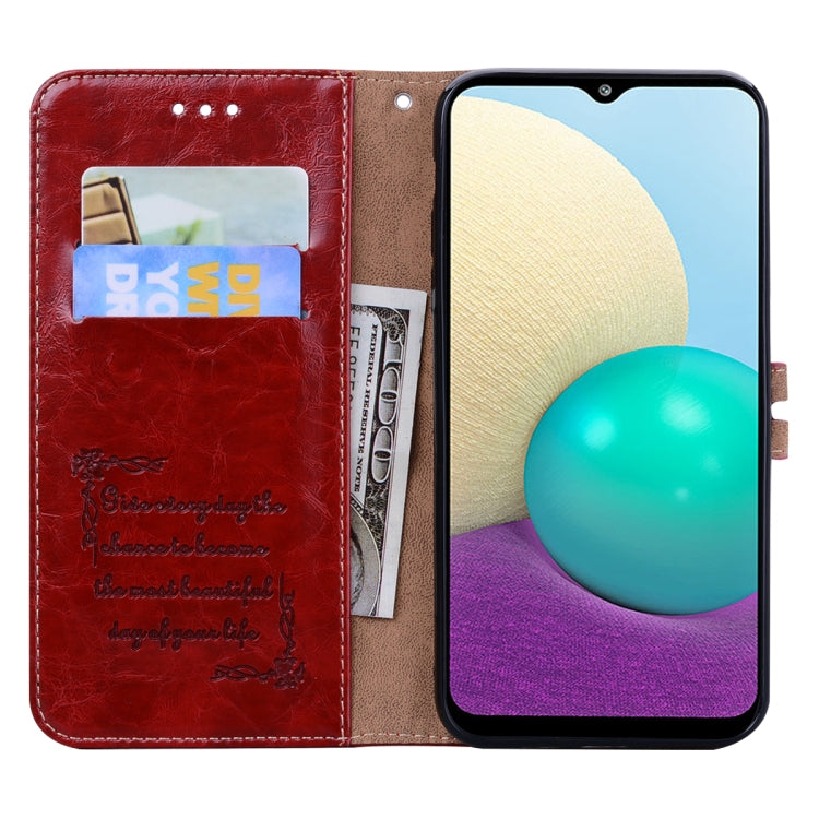 For Samsung Galaxy A02 (EU Version) Business Style Oil Wax Texture Horizontal Flip Leather Case with Holder & Card Slots & Wallet