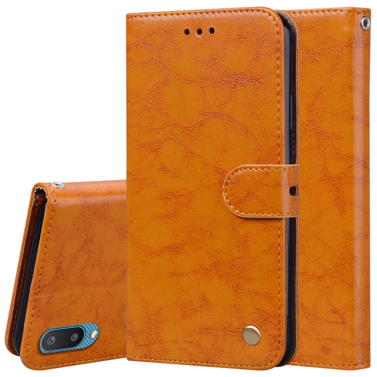 For Samsung Galaxy A02 (EU Version) Business Style Oil Wax Texture Horizontal Flip Leather Case with Holder & Card Slots & Wallet