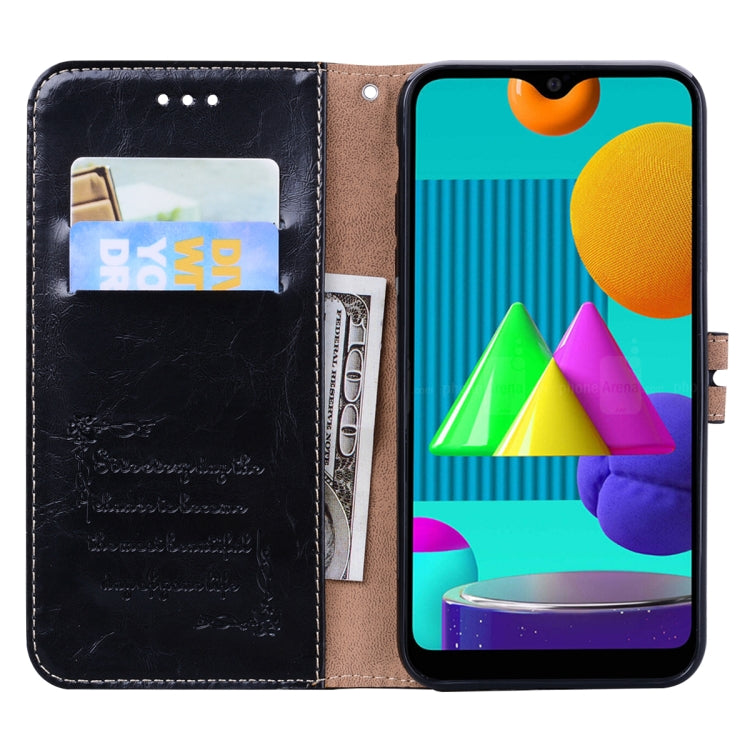 For Samsung Galaxy M01 Business Style Oil Wax Texture Horizontal Flip Leather Case with Holder & Card Slots & Wallet