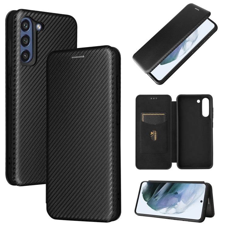 For Samsung Galaxy S21 FE Carbon Fiber Texture Horizontal Flip TPU + PC + PU Leather Case with Card Slot
