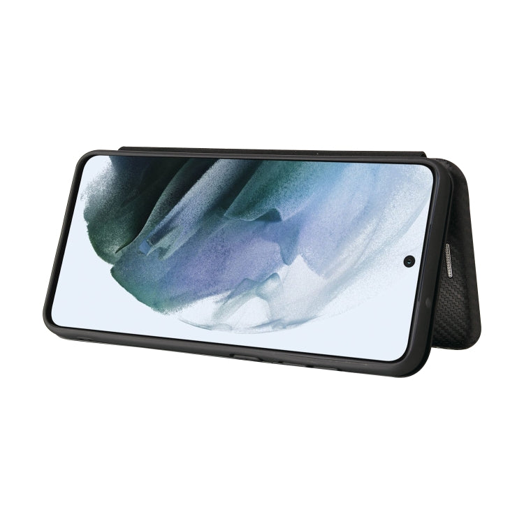 For Samsung Galaxy S21 FE Carbon Fiber Texture Horizontal Flip TPU + PC + PU Leather Case with Card Slot