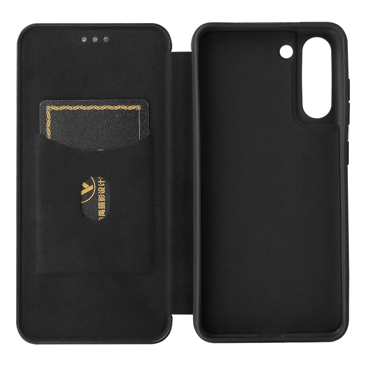 For Samsung Galaxy S21 FE Carbon Fiber Texture Horizontal Flip TPU + PC + PU Leather Case with Card Slot