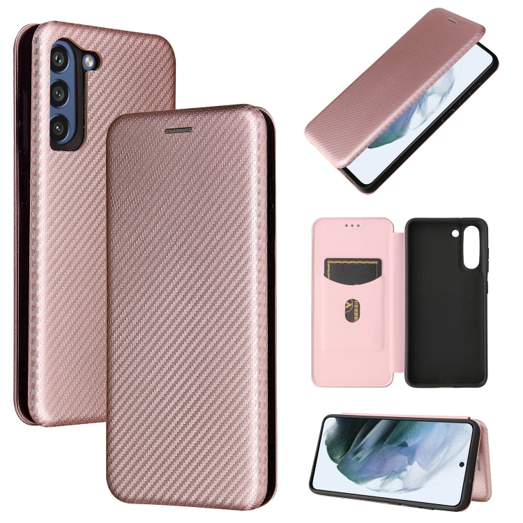 For Samsung Galaxy S21 FE Carbon Fiber Texture Horizontal Flip TPU + PC + PU Leather Case with Card Slot