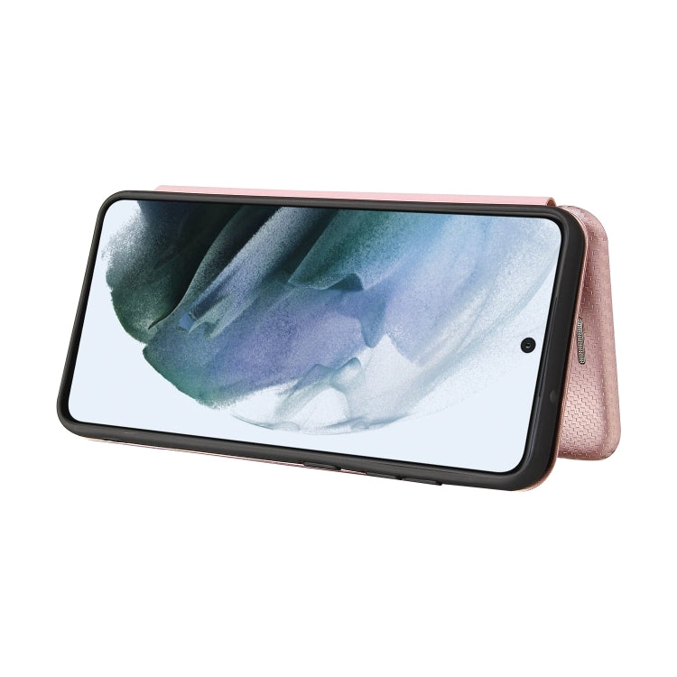 For Samsung Galaxy S21 FE Carbon Fiber Texture Horizontal Flip TPU + PC + PU Leather Case with Card Slot