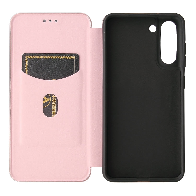 For Samsung Galaxy S21 FE Carbon Fiber Texture Horizontal Flip TPU + PC + PU Leather Case with Card Slot